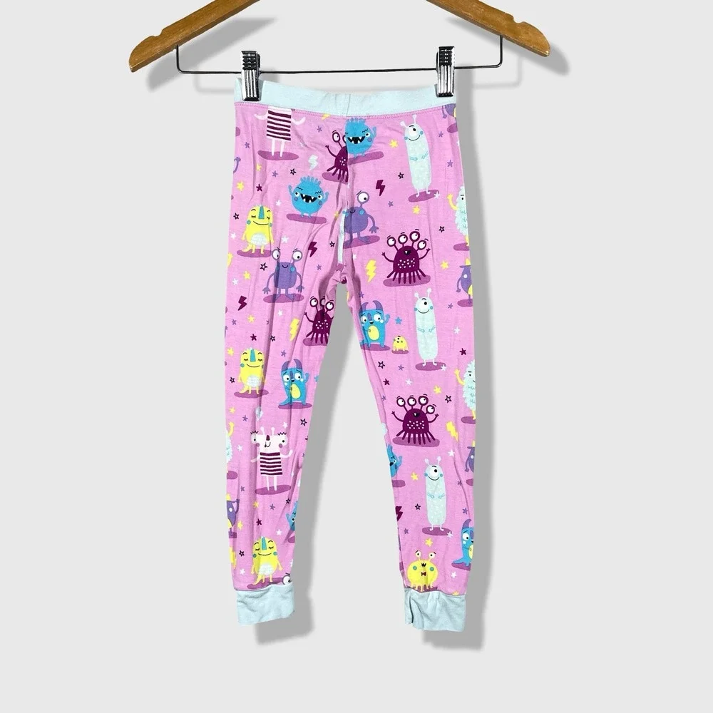 Little Sleepies Pajama Pants Kids 3T Pink Monster Bamboo Viscose Sleepwear